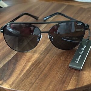 Quay Australia Black Aviator Sunglasses with Smoke Lenses